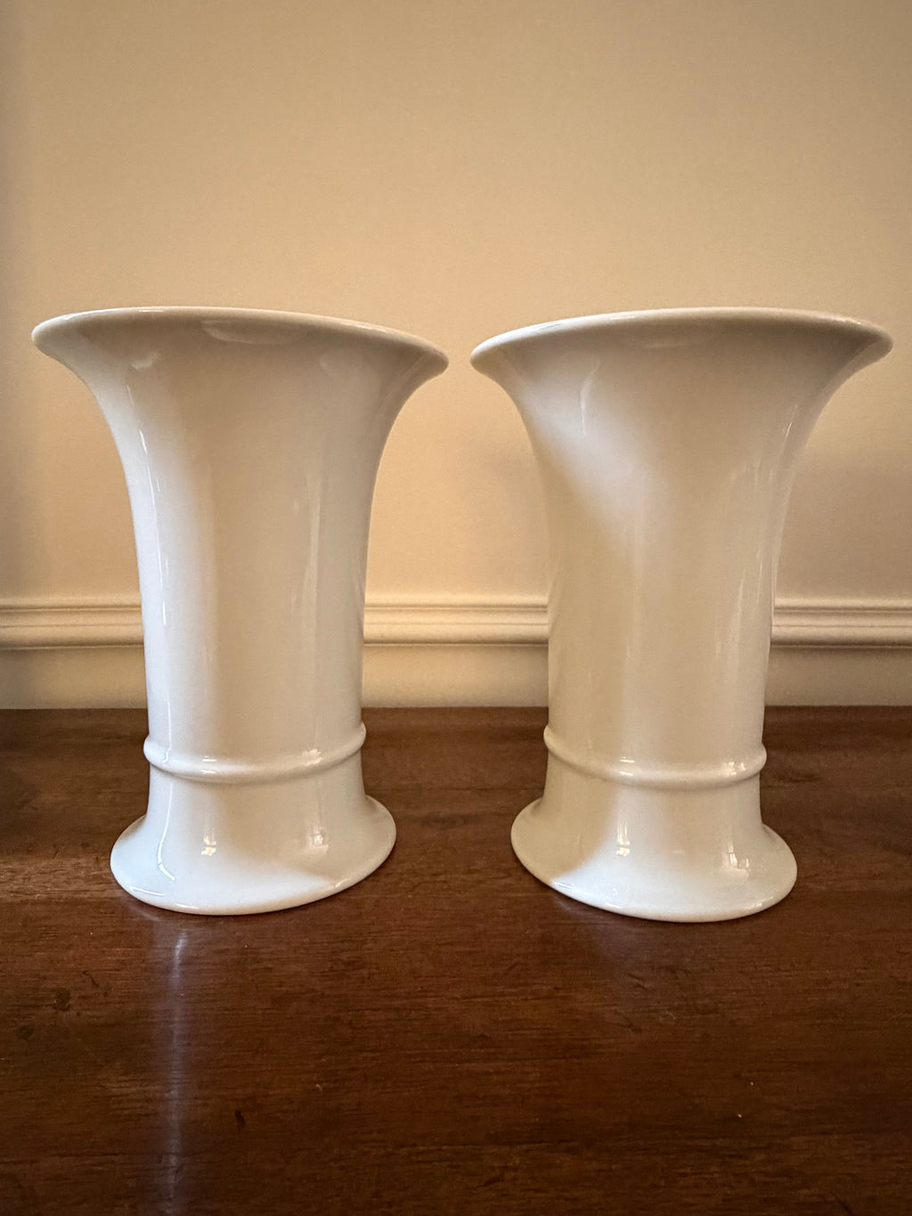 Vintage Heinrich Germany White Porcelain Trumpet Vases, Pair