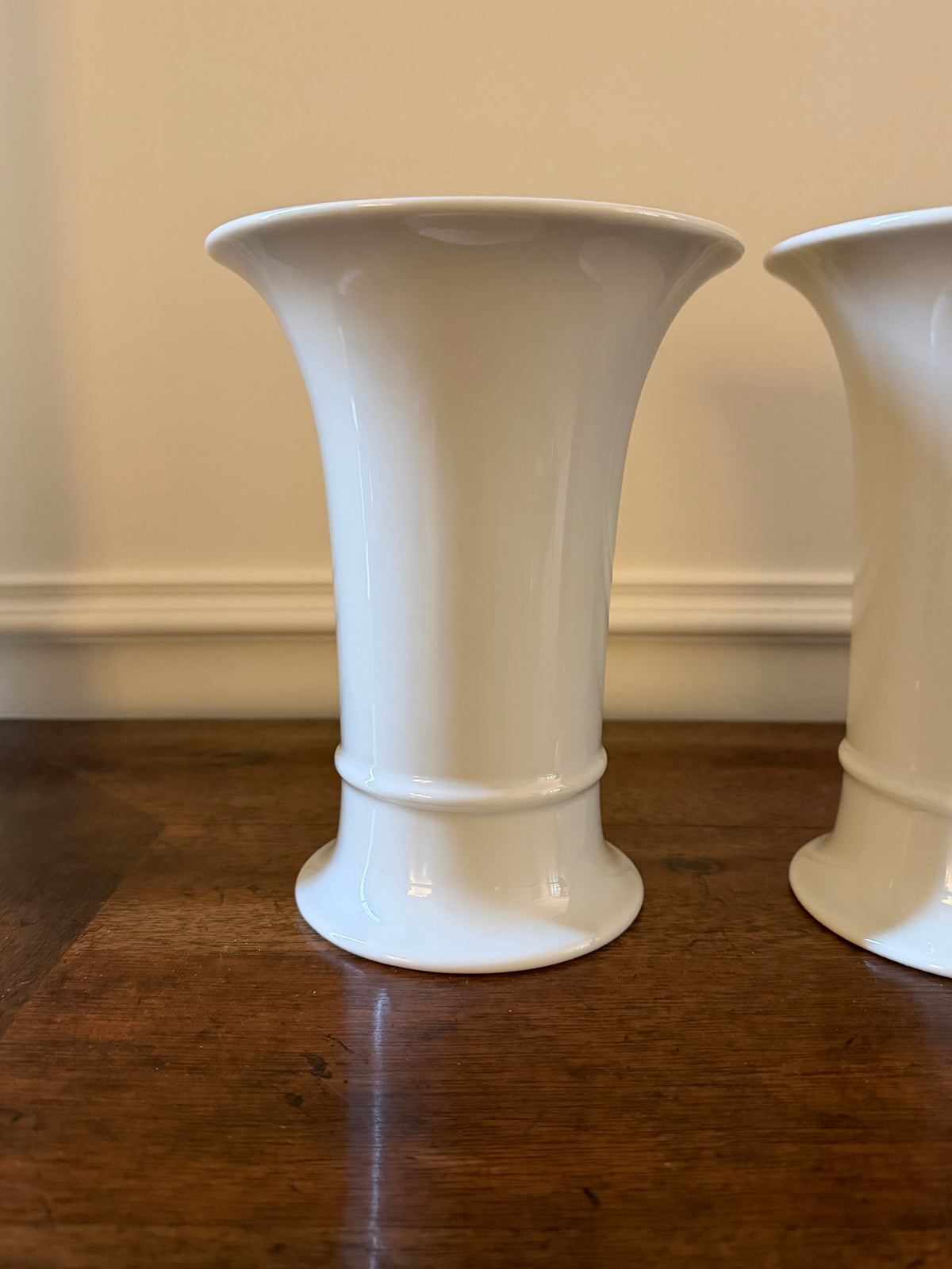 Vintage Heinrich Germany White Porcelain Trumpet Vases, Pair