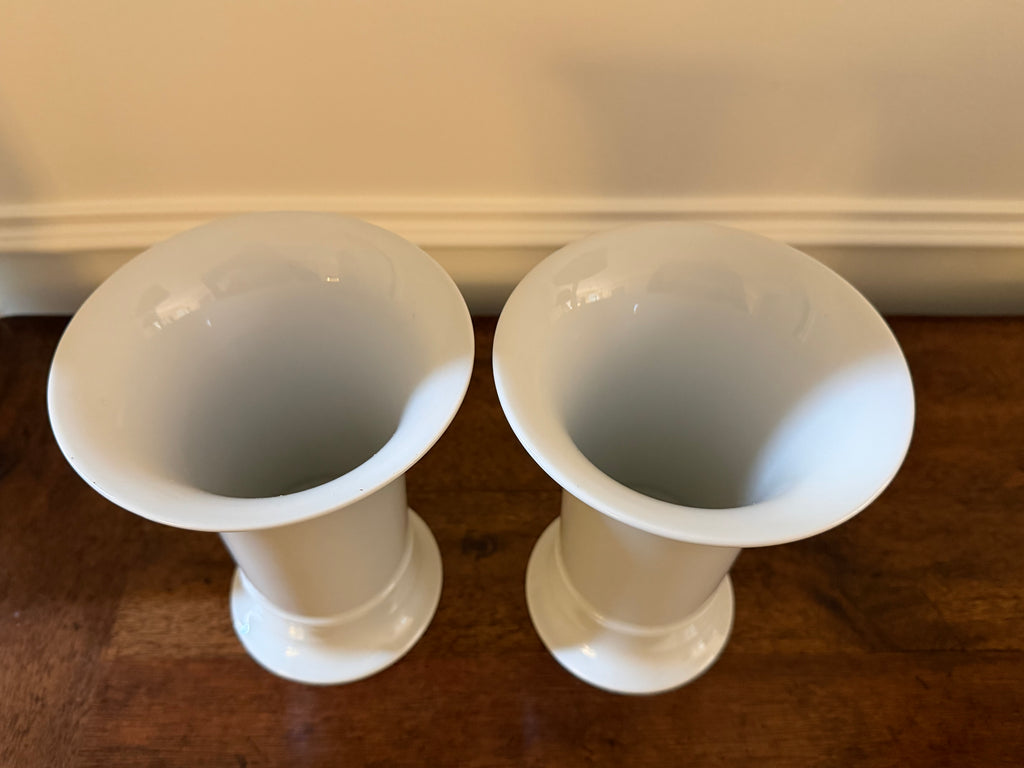 Vintage Heinrich Germany White Porcelain Trumpet Vases, Pair