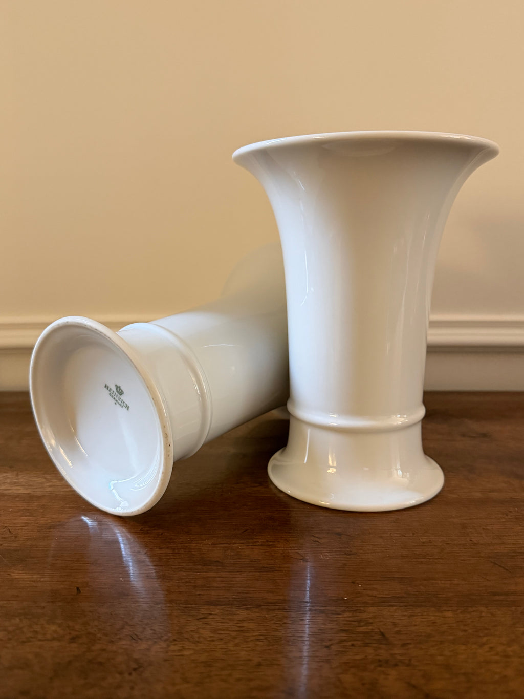 Vintage Heinrich Germany White Porcelain Trumpet Vases, Pair