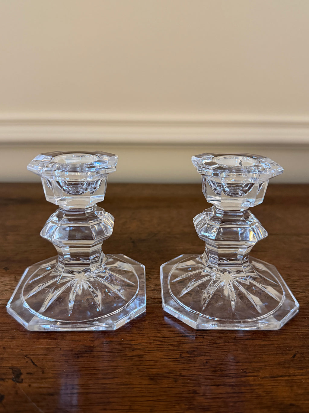 Pair of Vintage Crystal Petite Candlesticks