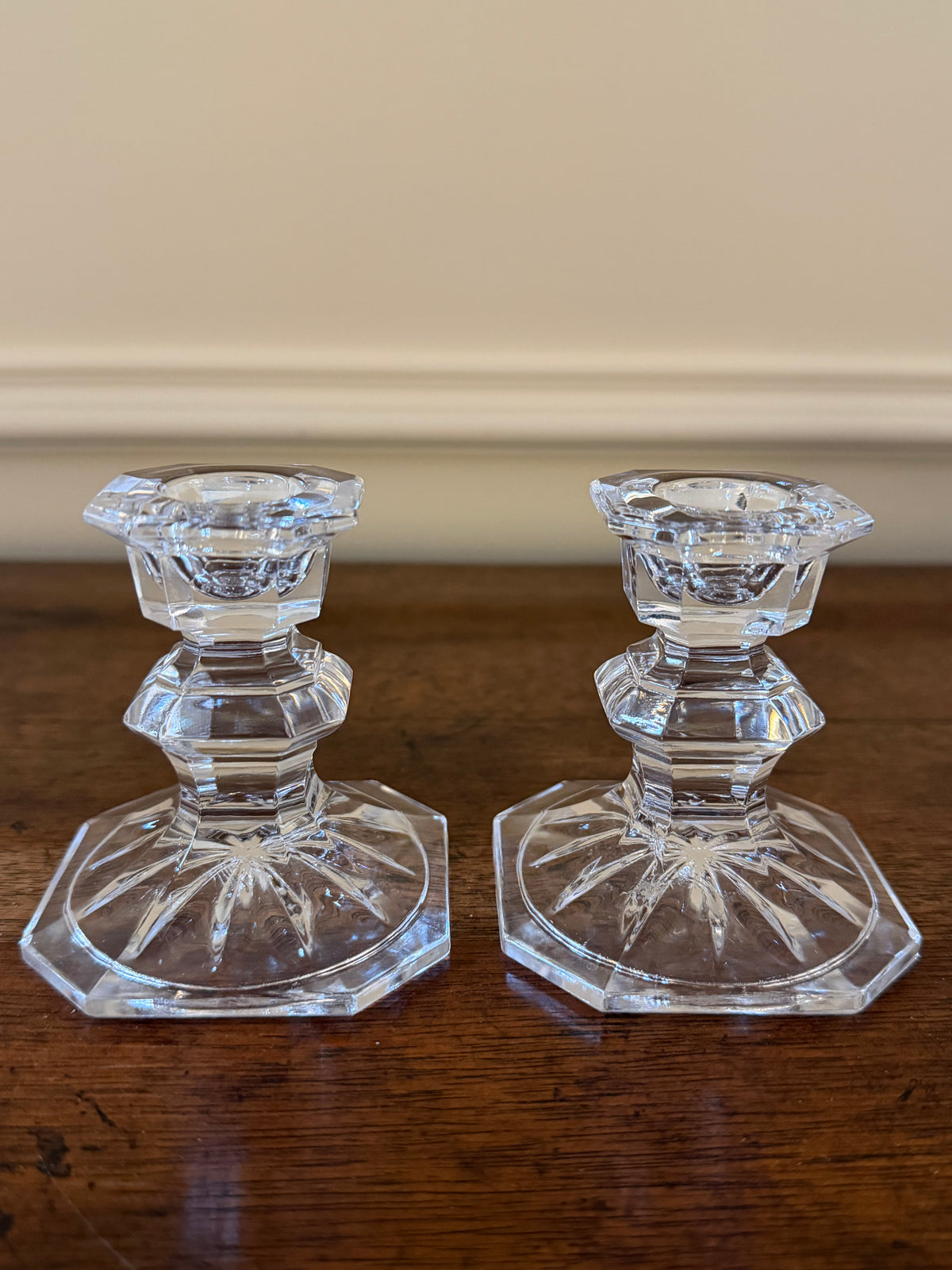 Pair of Vintage Crystal Petite Candlesticks