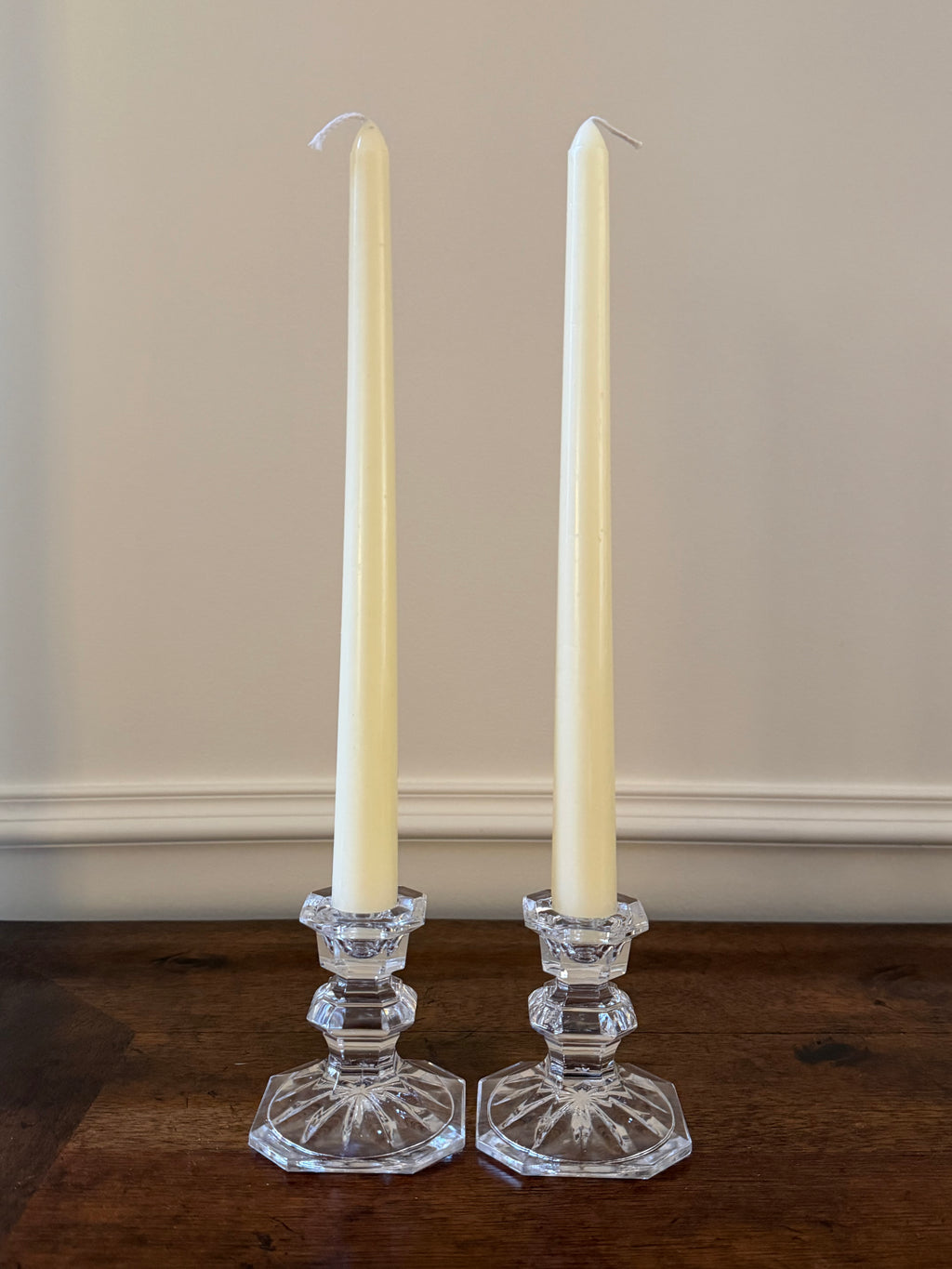 Pair of Vintage Crystal Petite Candlesticks