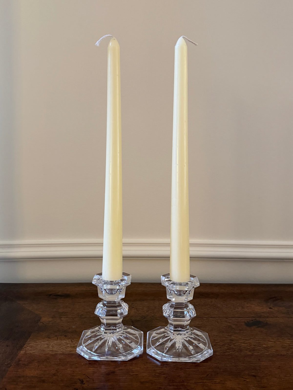 Pair of Vintage Crystal Petite Candlesticks