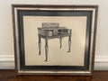 Vintage Pen & Ink Drawing of an Antique Writing Desk, Signed Rex
