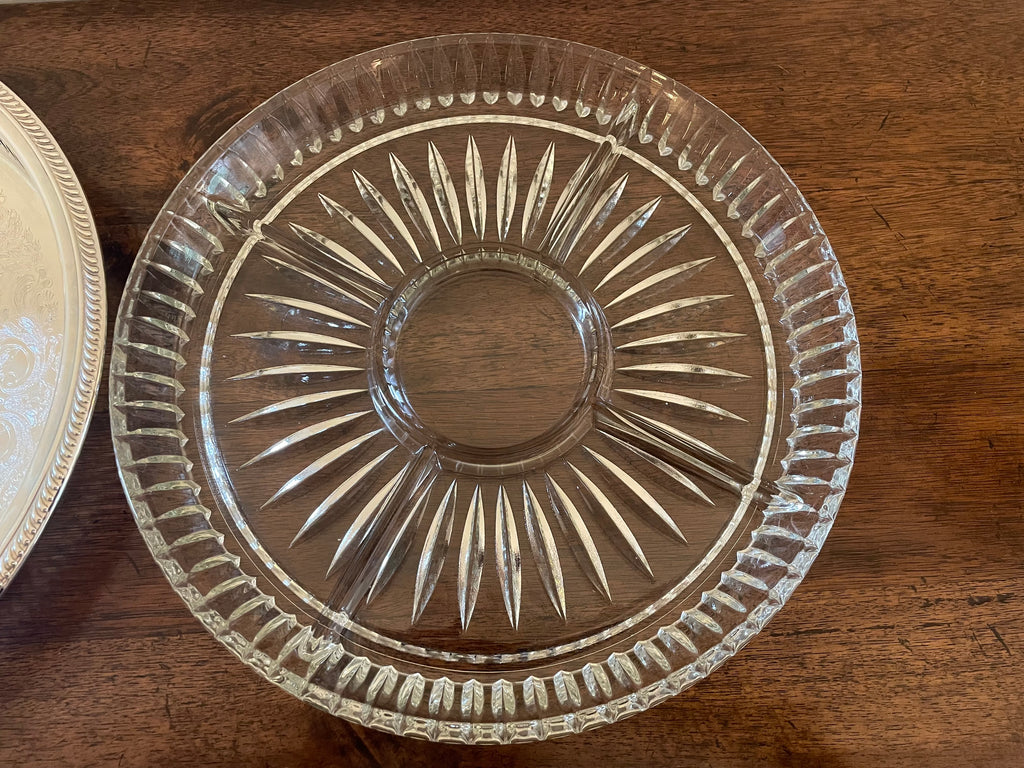 Vintage Mid-Century F.B. Rogers Silverplate Serving Tray with Divided Glass Insert (2 piece)