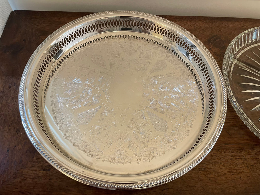 Vintage Mid-Century F.B. Rogers Silverplate Serving Tray with Divided Glass Insert (2 piece)