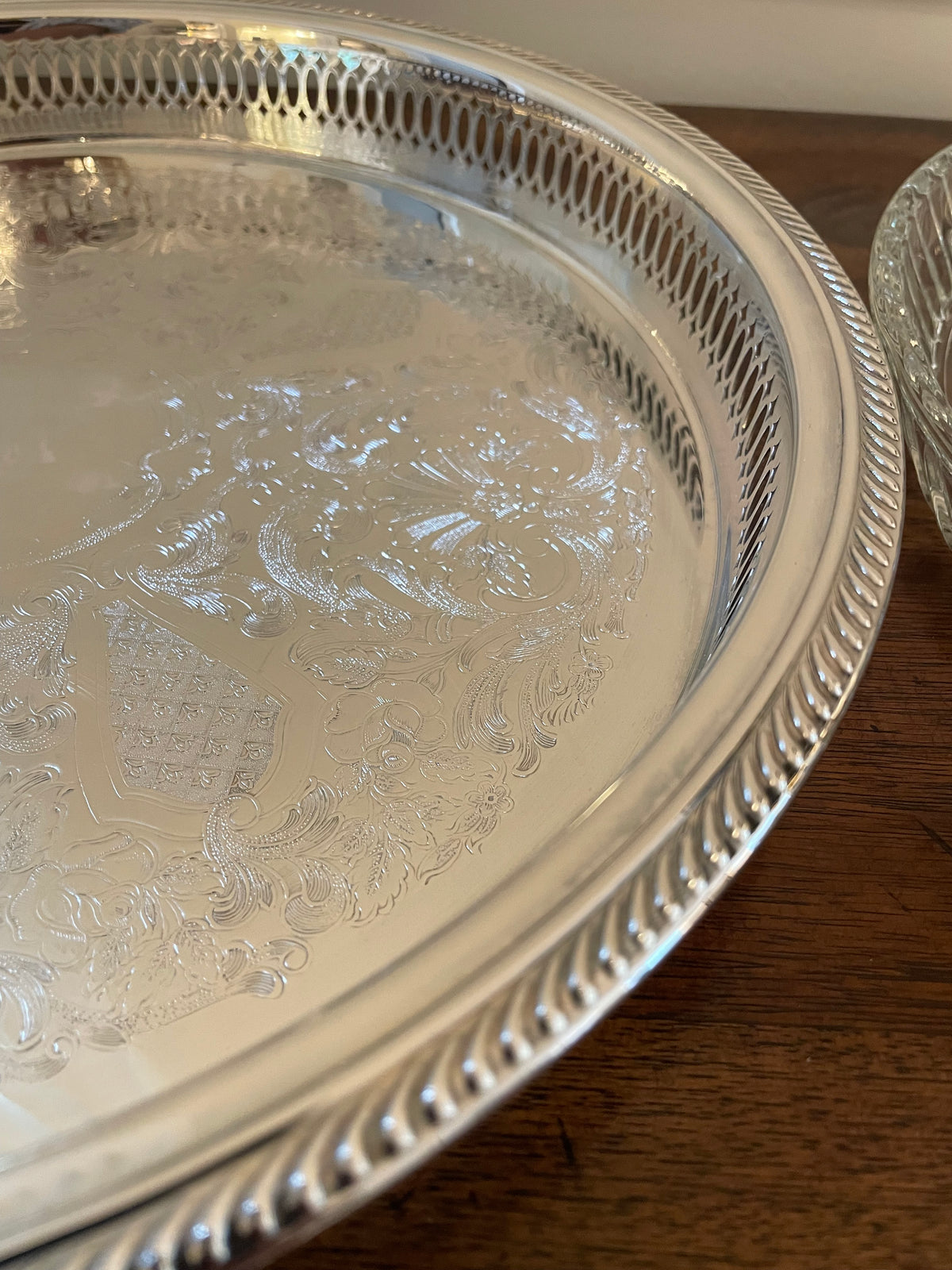 Vintage Mid-Century F.B. Rogers Silverplate Serving Tray with Divided Glass Insert (2 piece)