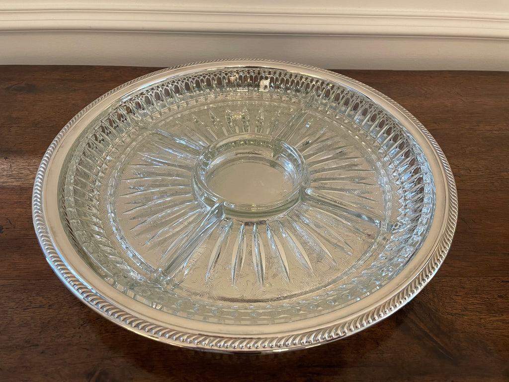 Vintage Mid-Century F.B. Rogers Silverplate Serving Tray with Divided Glass Insert (2 piece)