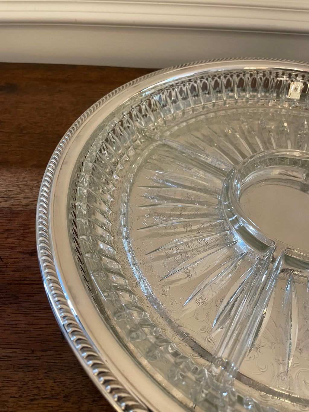 Vintage Mid-Century F.B. Rogers Silverplate Serving Tray with Divided Glass Insert (2 piece)