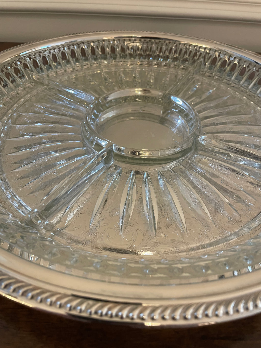 Vintage Mid-Century F.B. Rogers Silverplate Serving Tray with Divided Glass Insert (2 piece)