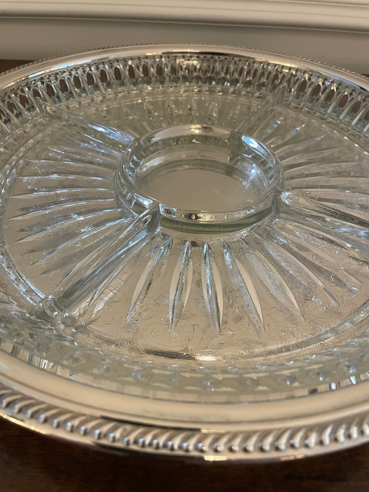 Vintage Mid-Century F.B. Rogers Silverplate Serving Tray with Divided Glass Insert (2 piece)