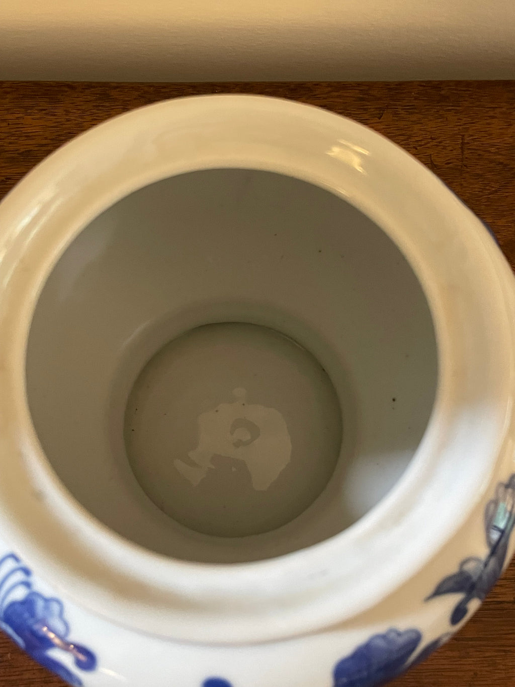 Vintage Chinese Blue & White Porcelain Covered Jar, Late 20th Century