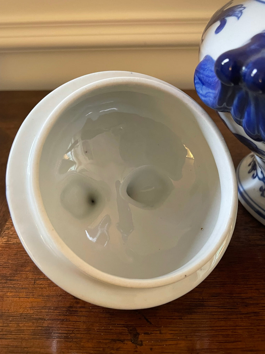Vintage Chinese Blue & White Porcelain Covered Jar, Late 20th Century