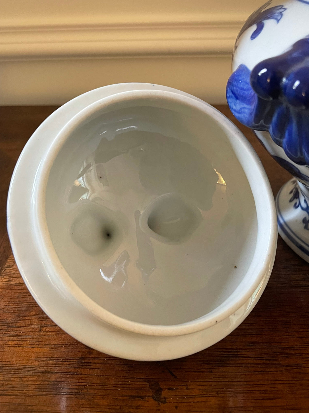 Vintage Chinese Blue & White Porcelain Covered Jar, Late 20th Century