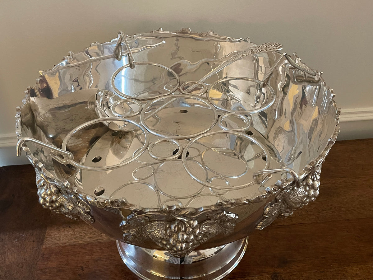 Vintage Silverplate Grapevine 5-Bottle Champagne Cooler & Punch Bowl Set with Ladle