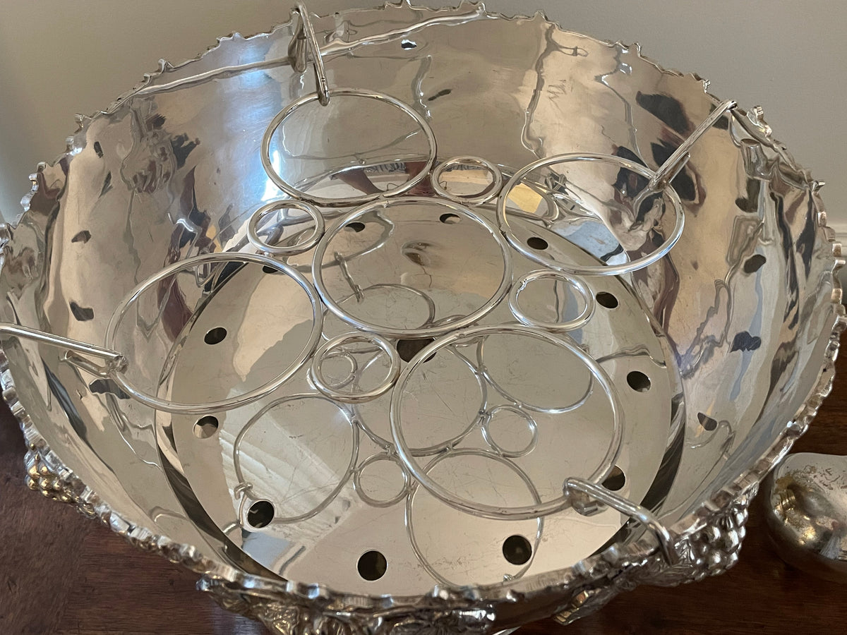 Vintage Silverplate Grapevine 5-Bottle Champagne Cooler & Punch Bowl Set with Ladle