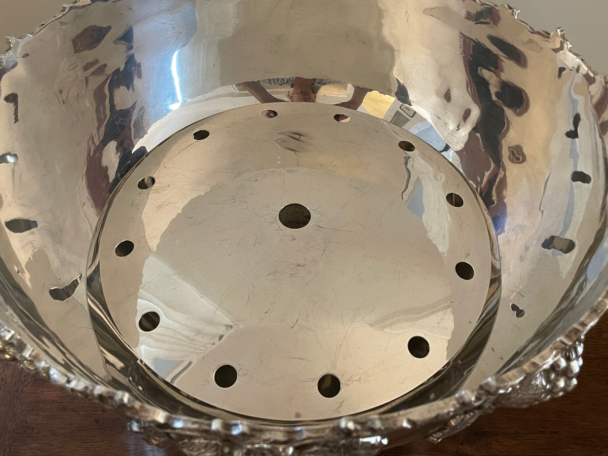 Vintage Silverplate Grapevine 5-Bottle Champagne Cooler & Punch Bowl Set with Ladle