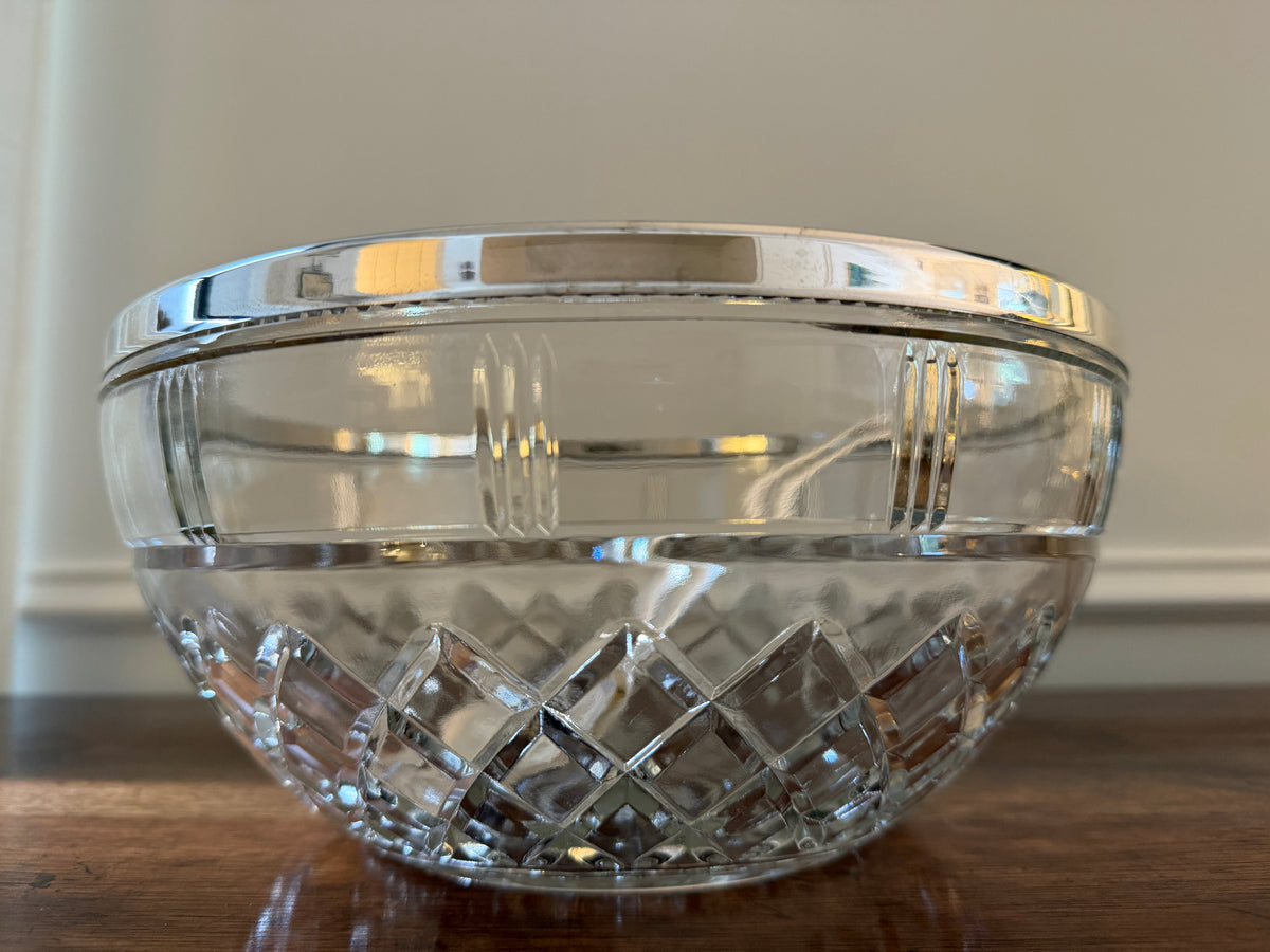 Vintage Italian Crystal & Silverplate Serving Bowl with Utensils
