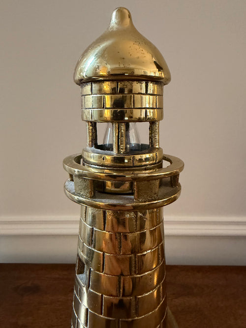 Early 20th Century Cast Brass Lighthouse Accent Lamp, Circa 1920s