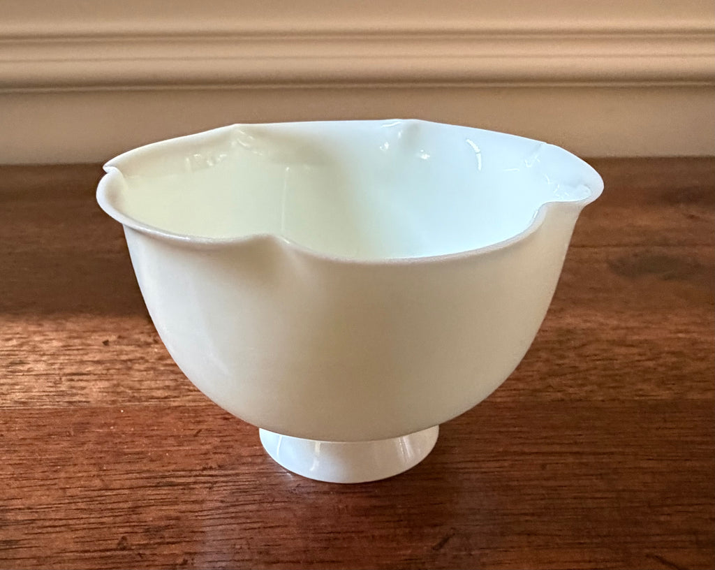 Vintage White Porcelain Lotus-Petal Footed Bowl