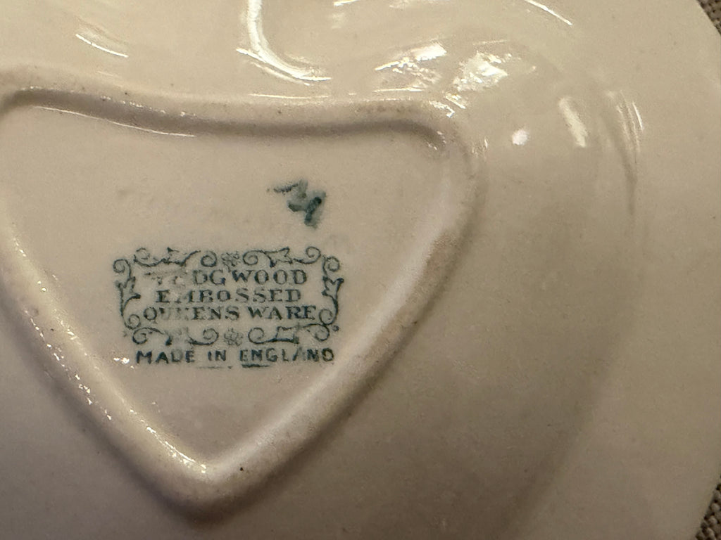 Vintage Wedgwood Embossed Queen’s Ware Lavender on Cream Heart Dishes, Pair, c 1940's-1960's