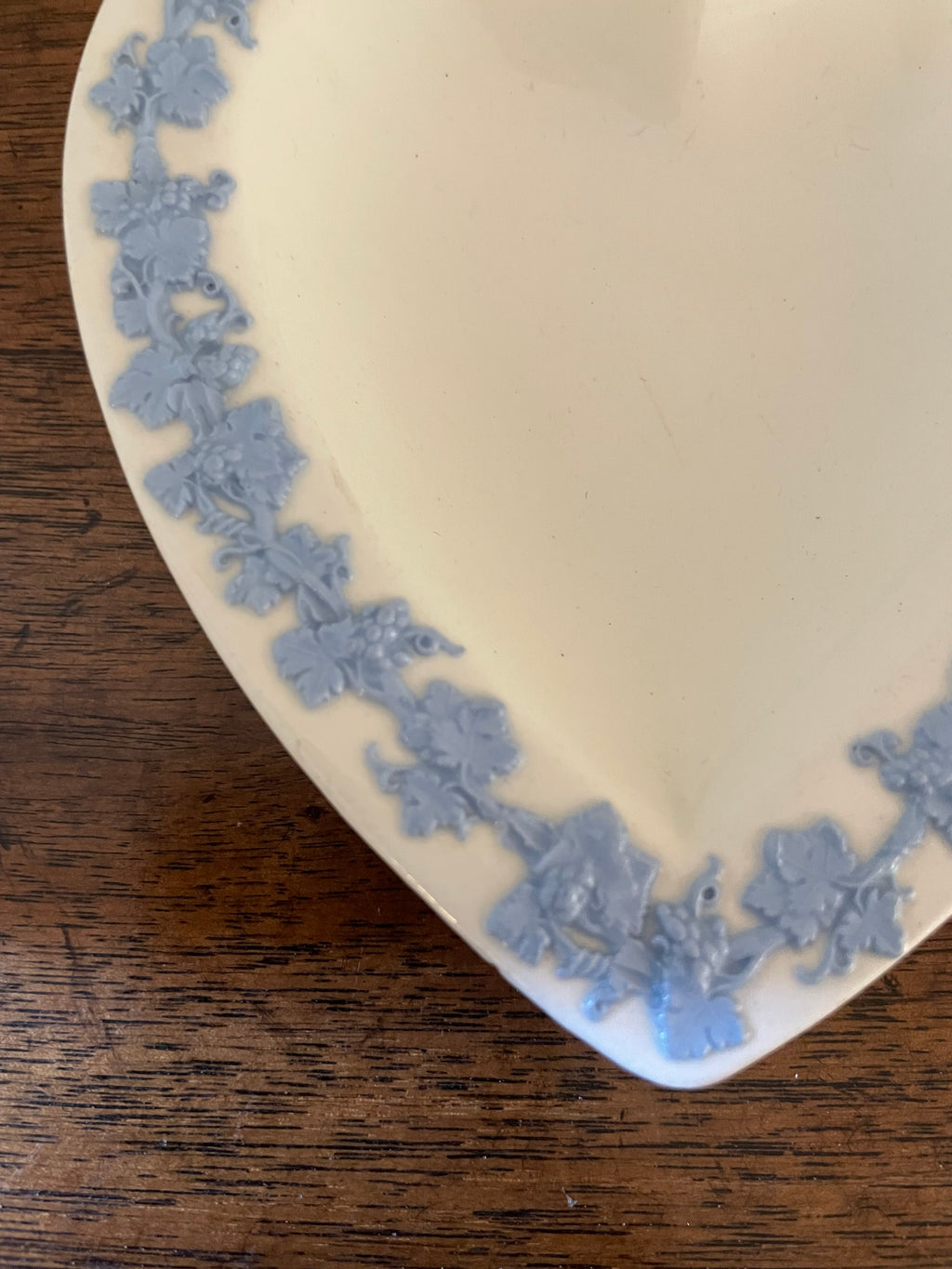 Vintage Wedgwood Embossed Queen’s Ware Lavender on Cream Heart Dishes, Pair, c 1940's-1960's