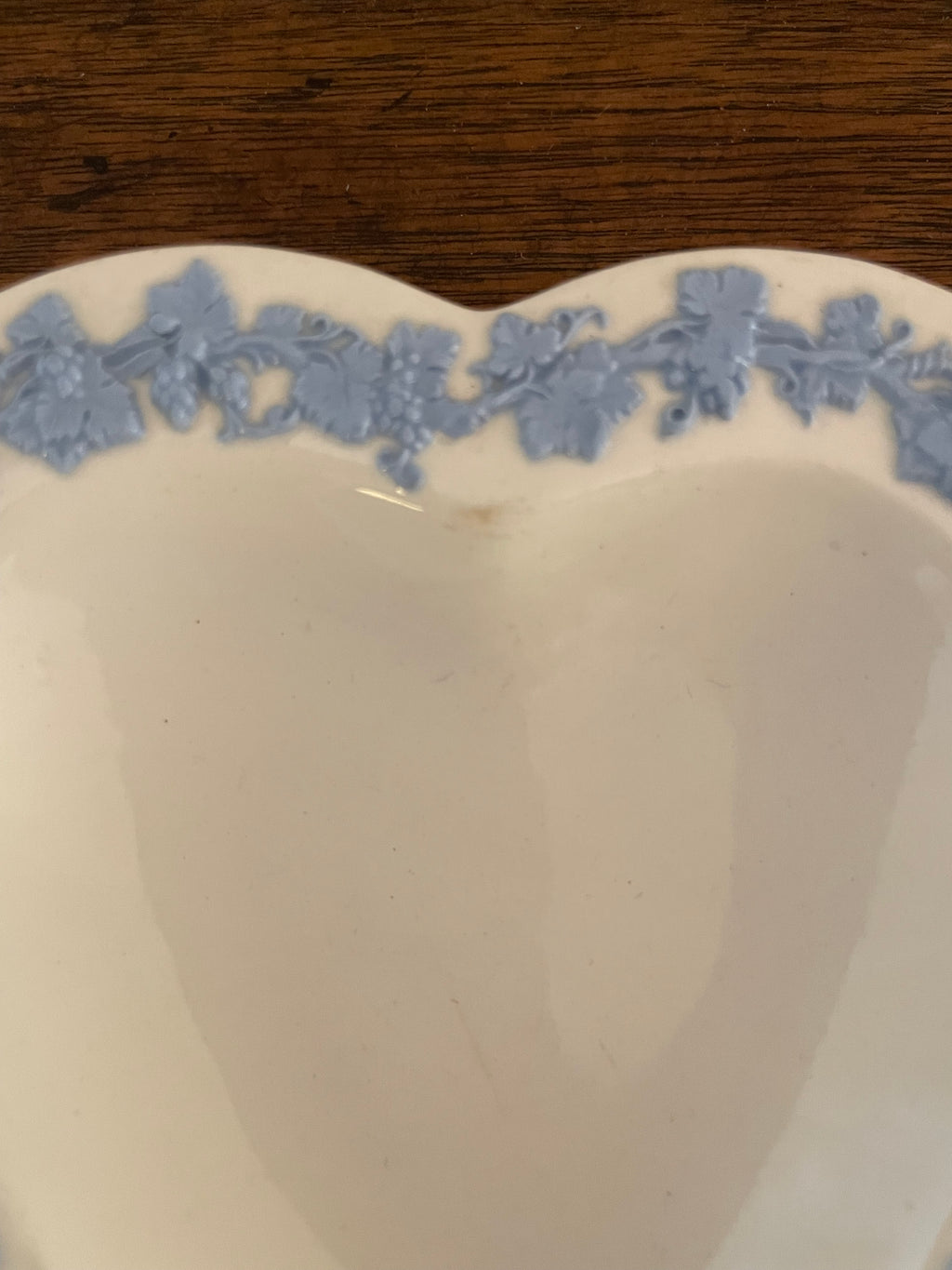 Vintage Wedgwood Embossed Queen’s Ware Lavender on Cream Heart Dishes, Pair, c 1940's-1960's