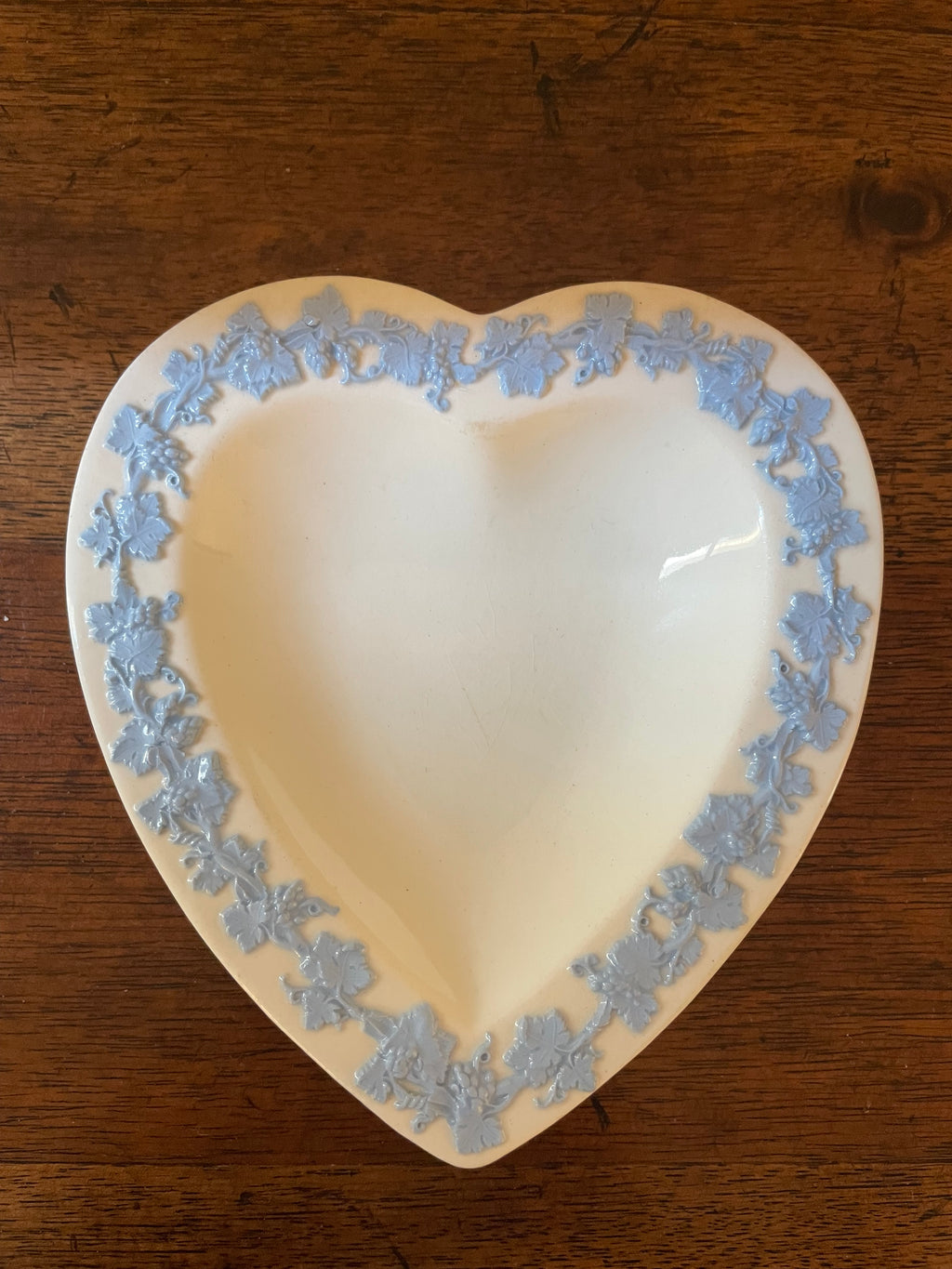 Vintage Wedgwood Embossed Queen’s Ware Lavender on Cream Heart Dishes, Pair, c 1940's-1960's