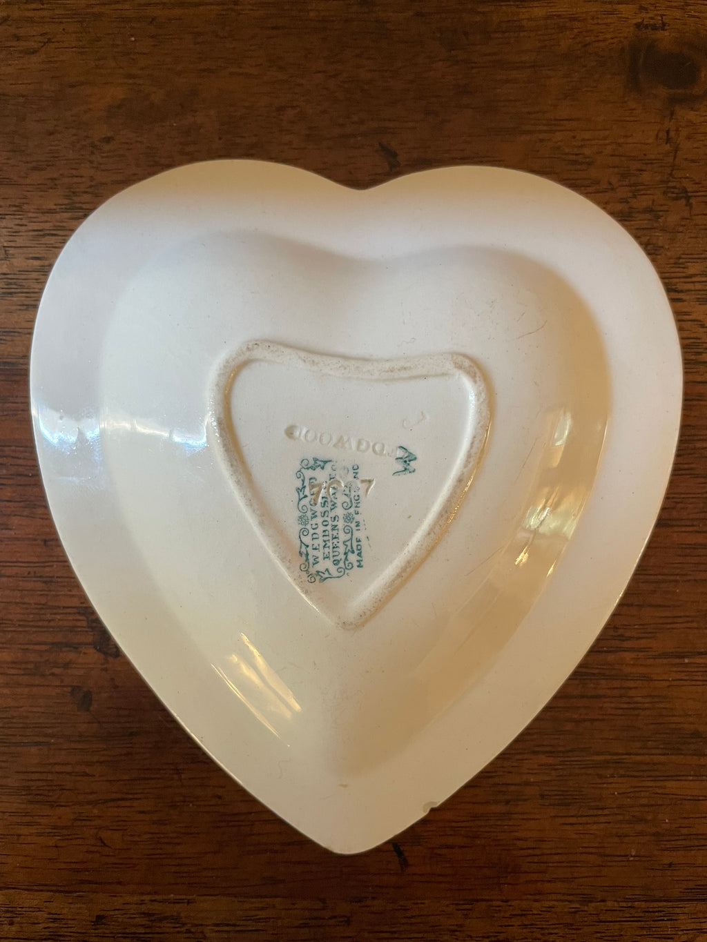 Vintage Wedgwood Embossed Queen’s Ware Lavender on Cream Heart Dishes, Pair, c 1940's-1960's