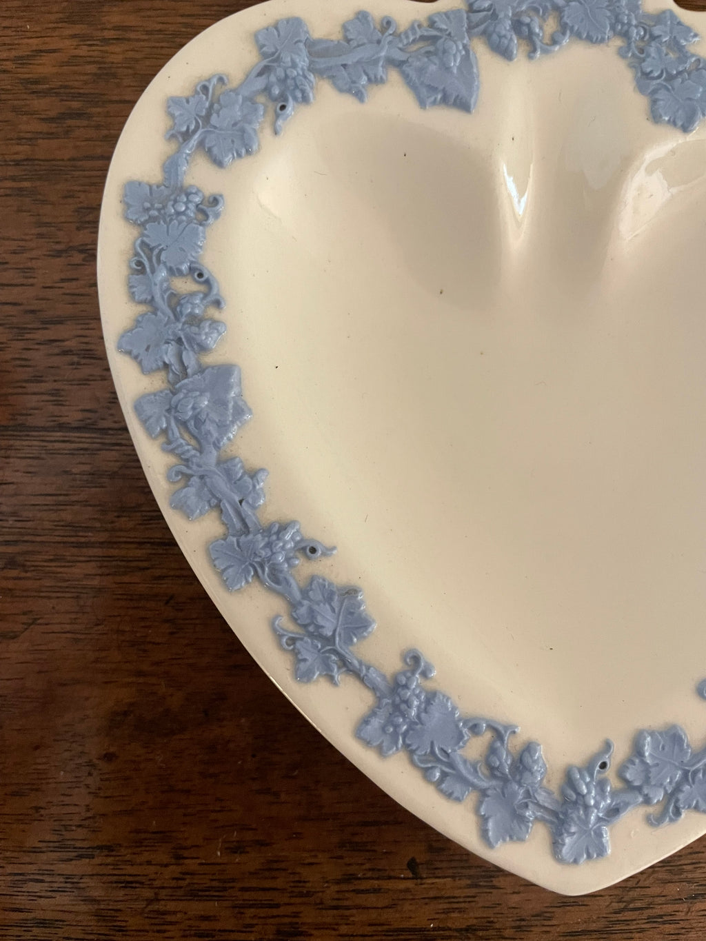 Vintage Wedgwood Embossed Queen’s Ware Lavender on Cream Heart Dishes, Pair, c 1940's-1960's