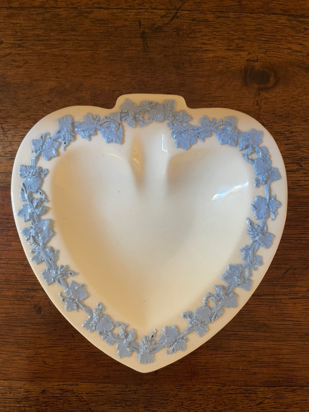 Vintage Wedgwood Embossed Queen’s Ware Lavender on Cream Heart Dishes, Pair, c 1940's-1960's