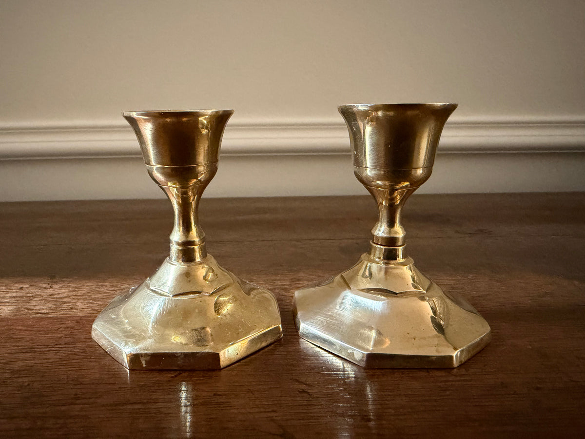 Pair of Vintage Biedermann Solid Brass Petite Candlesticks