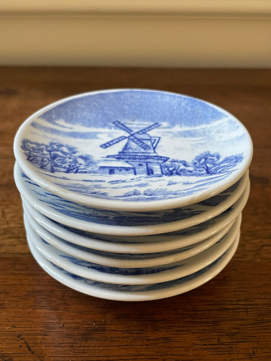 Set of 6 Vintage Rörstrand Sweden Blue & White Miniature Scenic Plates, c. 1960s–70s