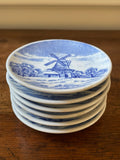 Set of 6 Vintage Rörstrand Sweden Blue & White Miniature Scenic Plates, c. 1960s–70s