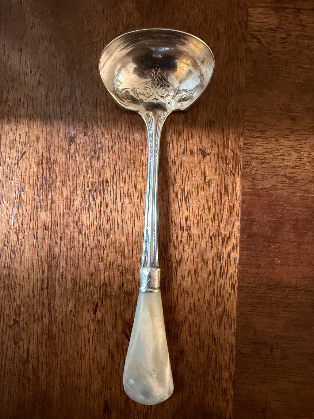 Antique Mother-of-Pearl Flatware with Sterling Collars, Set of 10