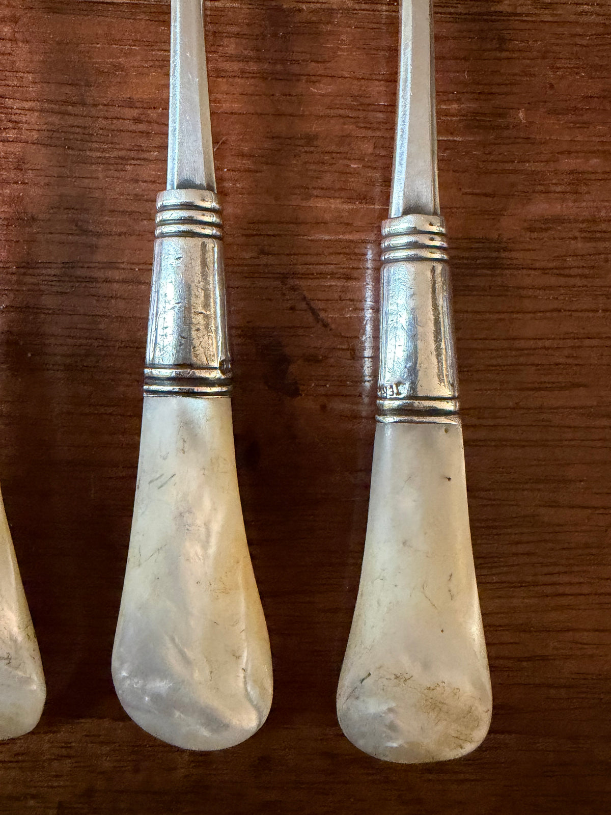 Antique Mother-of-Pearl Flatware with Sterling Collars, Set of 10