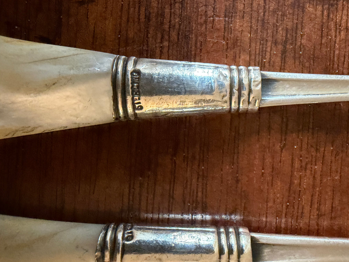 Antique Mother-of-Pearl Flatware with Sterling Collars, Set of 10