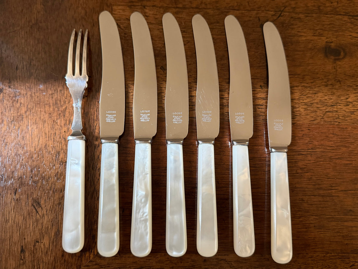 English Mid-Century Mother-of-Pearl Entertaining Set, 7 Pieces
