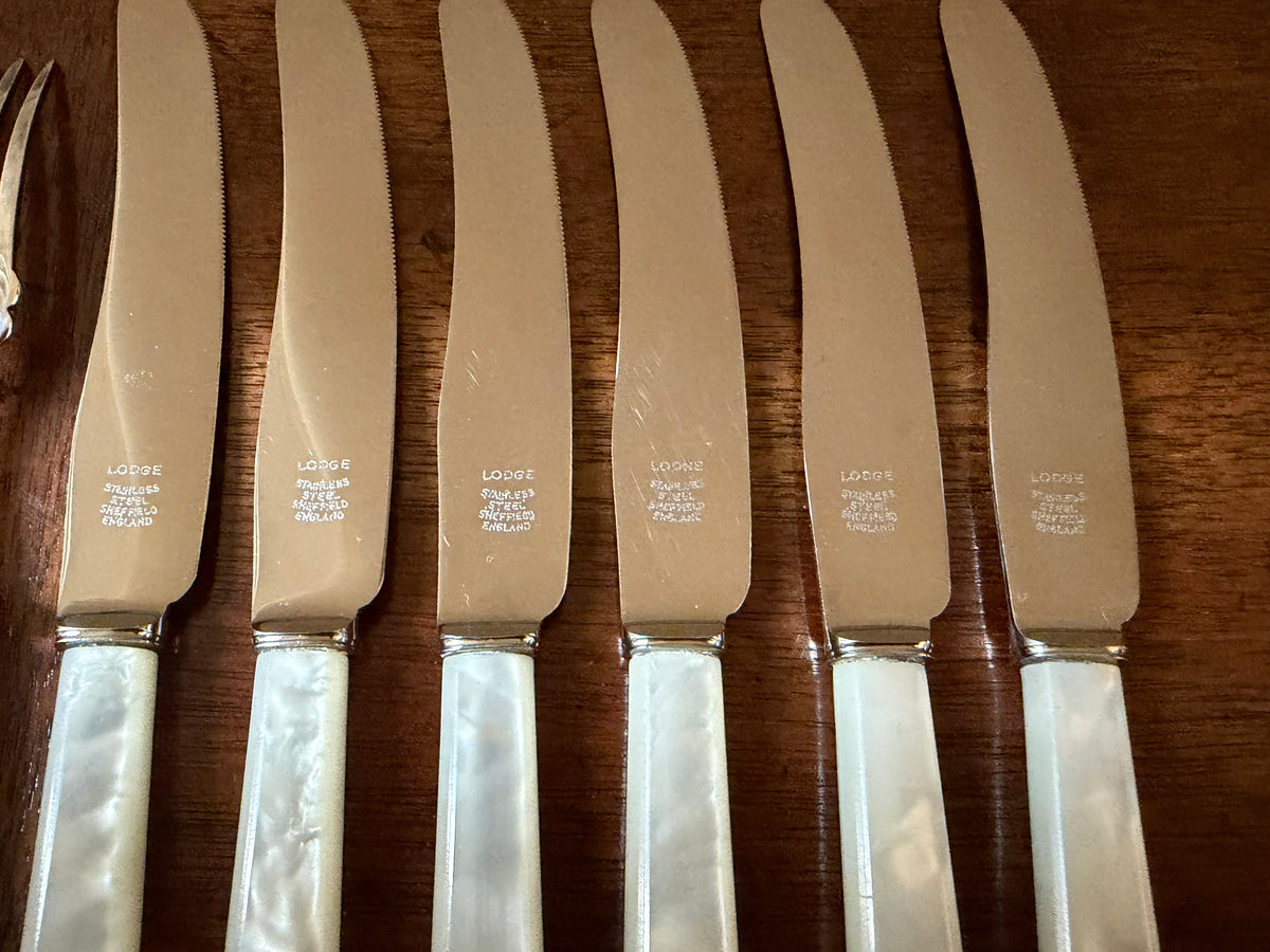 English Mid-Century Mother-of-Pearl Entertaining Set, 7 Pieces