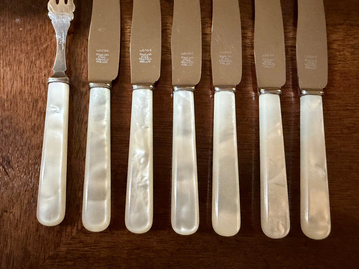 English Mid-Century Mother-of-Pearl Entertaining Set, 7 Pieces