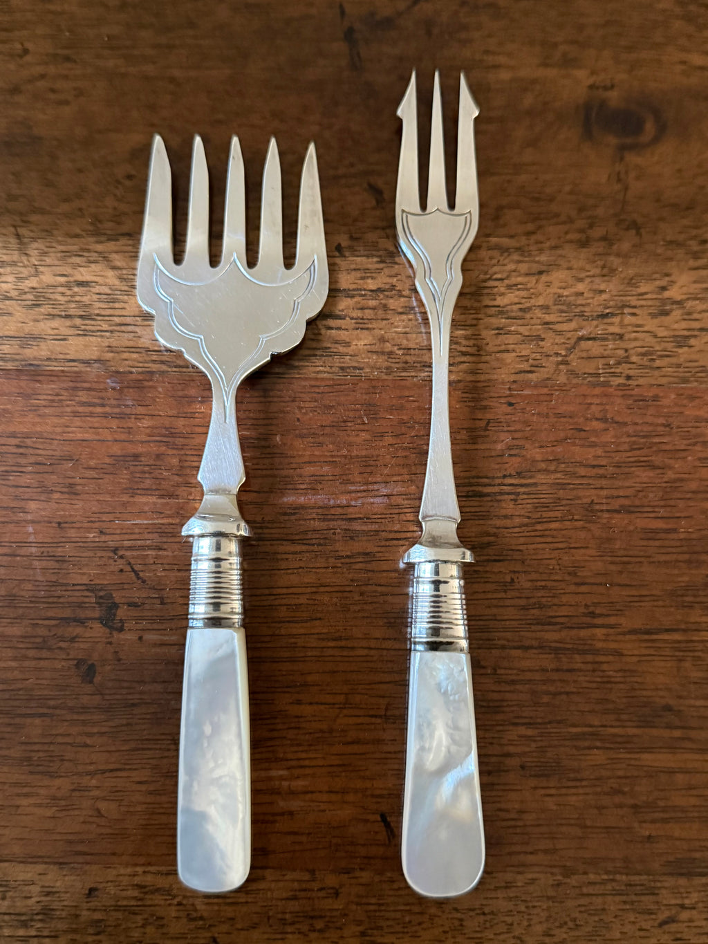 Antique Mother-of-Pearl Petite Serving Forks, Set of 2