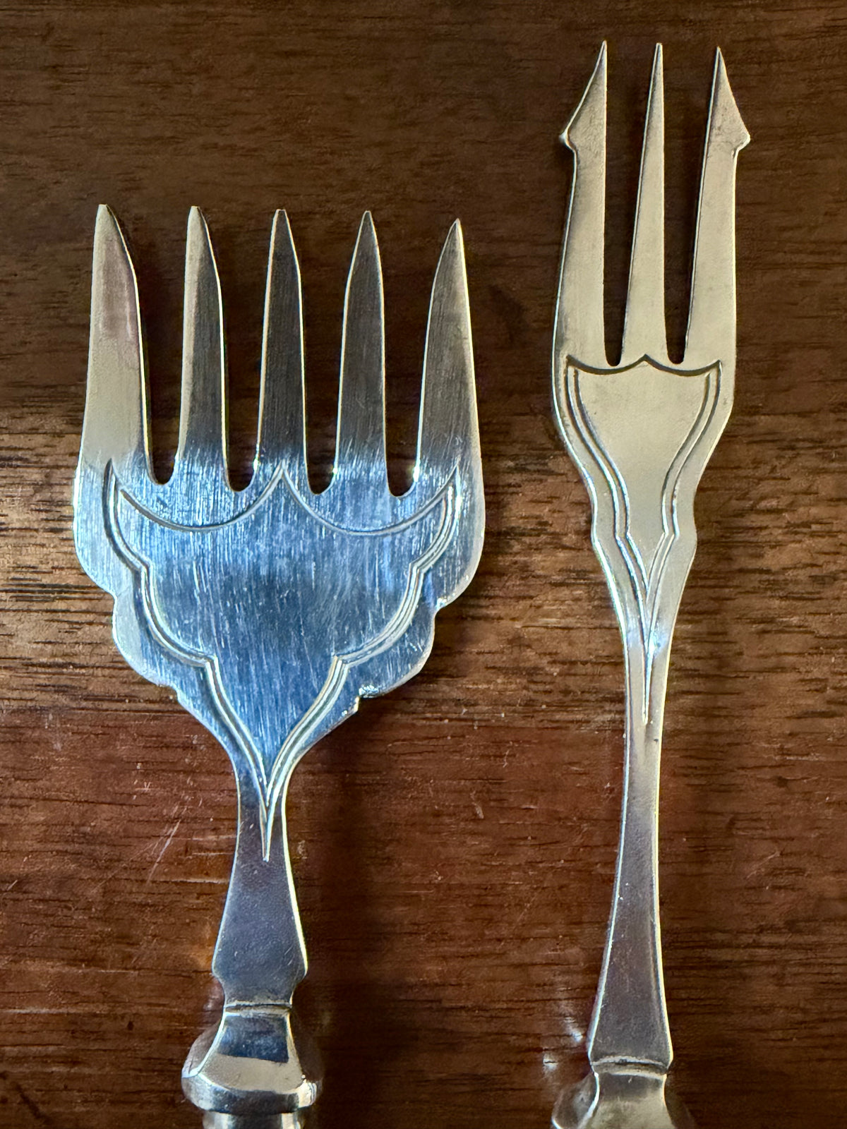 Antique Mother-of-Pearl Petite Serving Forks, Set of 2