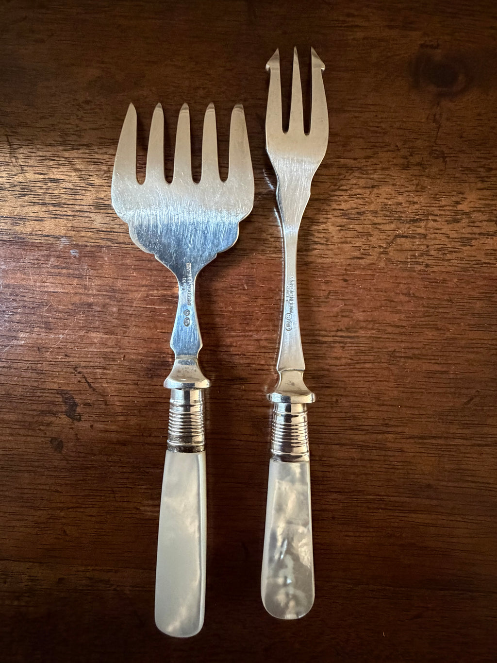 Antique Mother-of-Pearl Petite Serving Forks, Set of 2