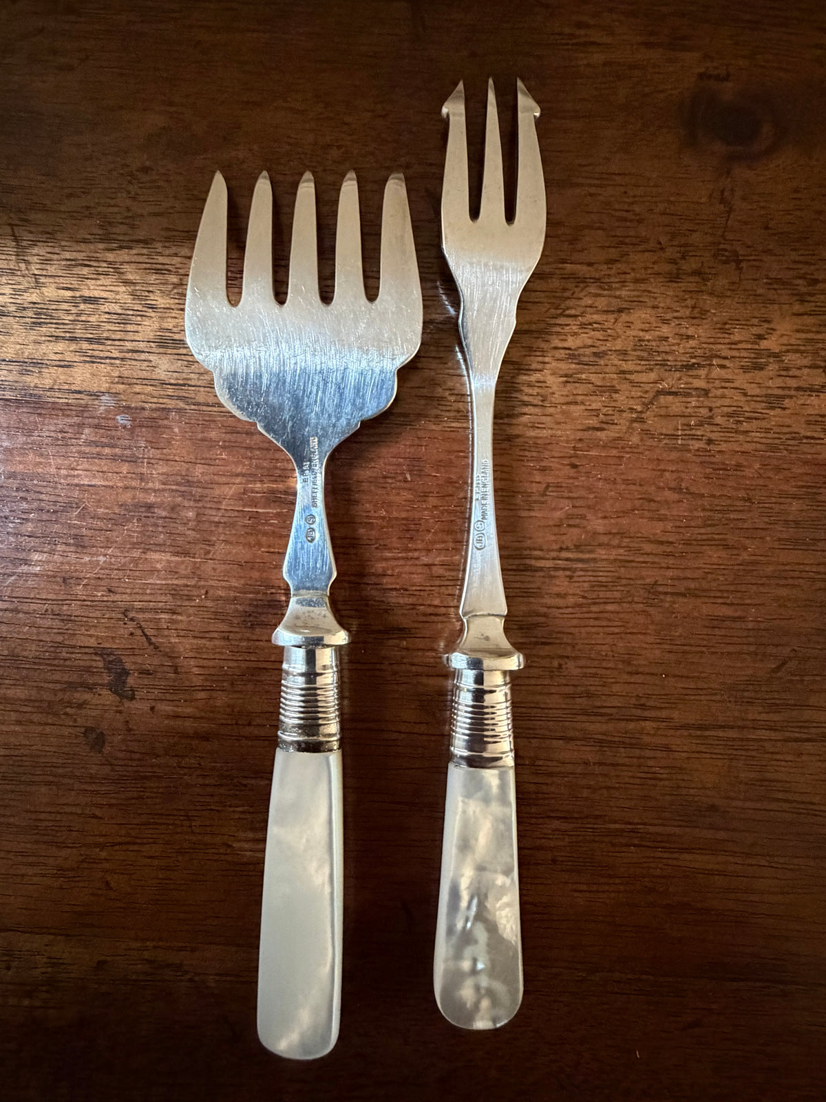 Antique Mother-of-Pearl Petite Serving Forks, Set of 2