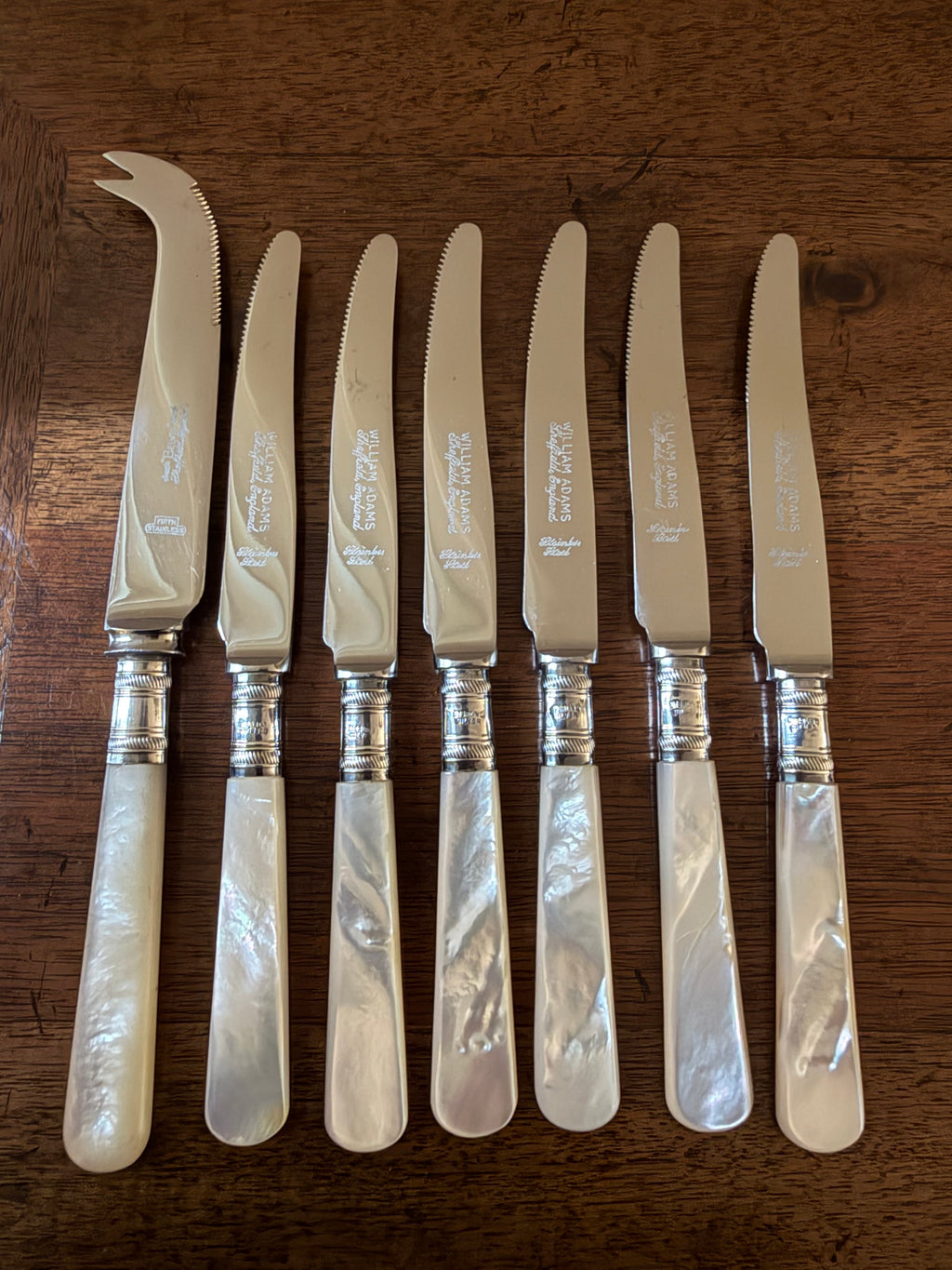 Vintage Mother-of-Pearl Cocktail & Cheese Knives, Set of 7