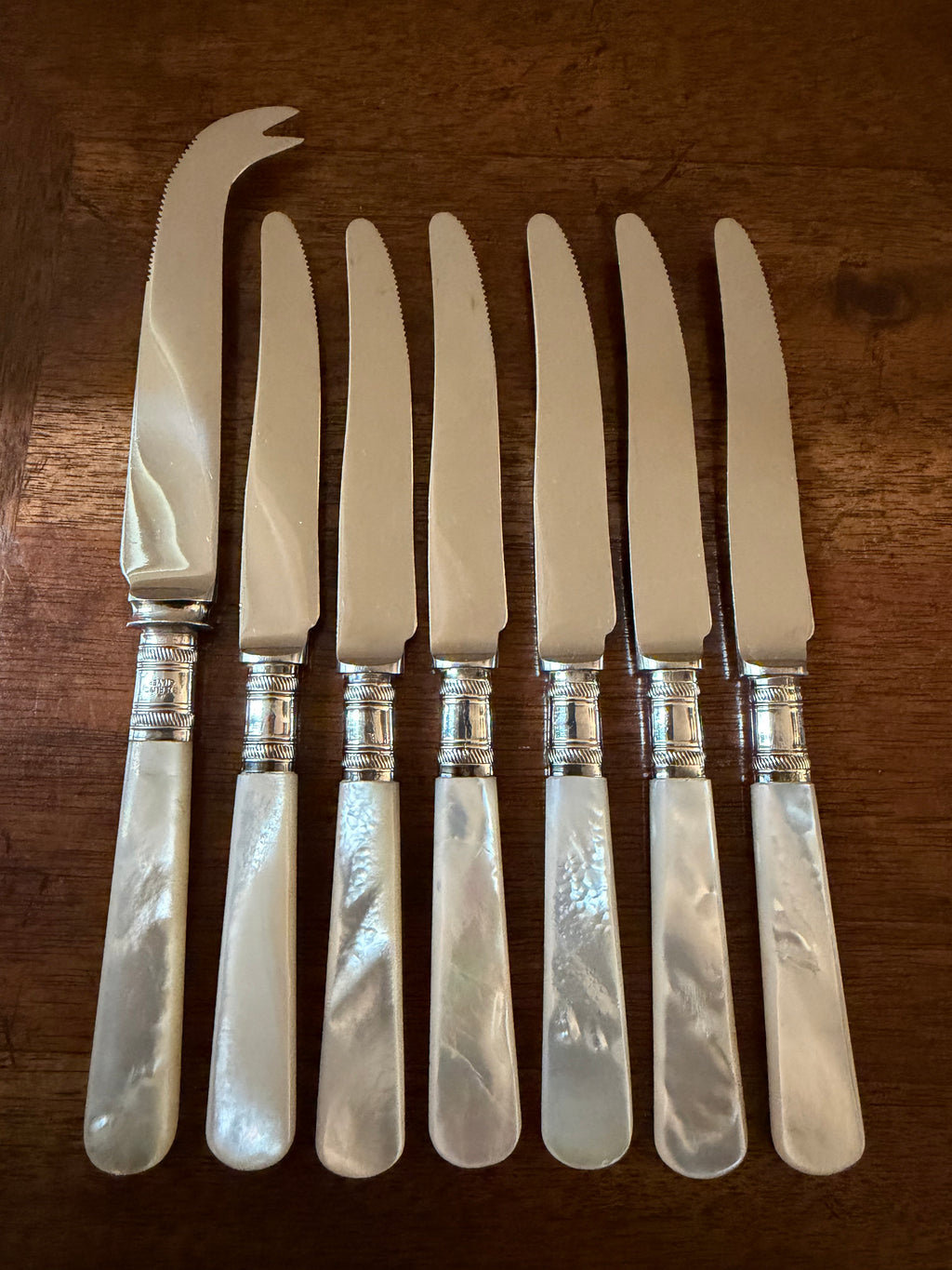 Vintage Mother-of-Pearl Cocktail & Cheese Knives, Set of 7