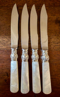 Vintage Mother-of-Pearl Knives with Sterling Collars, Set of 4
