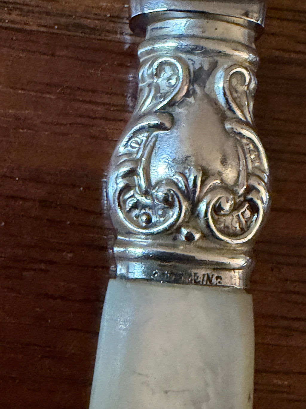Vintage Mother-of-Pearl Knives with Sterling Collars, Set of 4