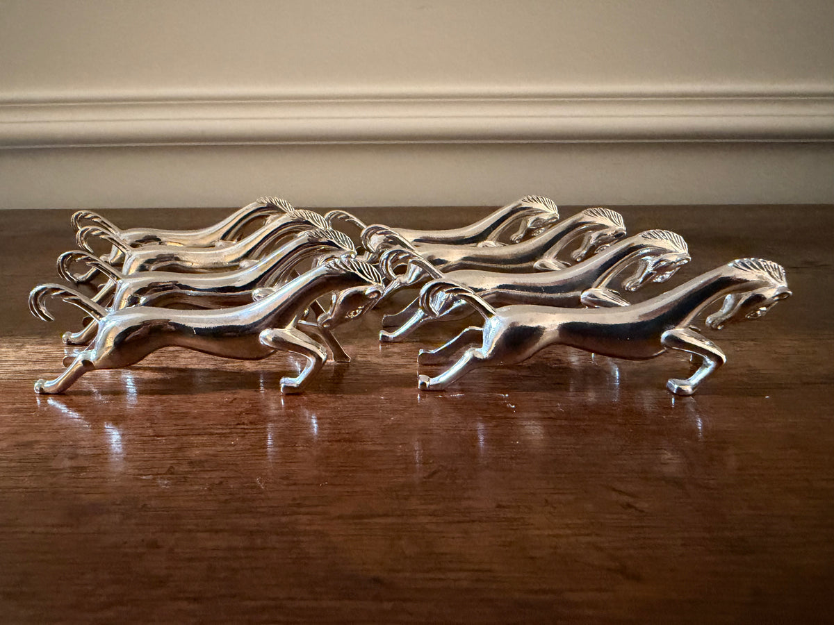 Vintage Silverplate Galloping Horse Knife Rests, Set of 8, c. 1960s–70s